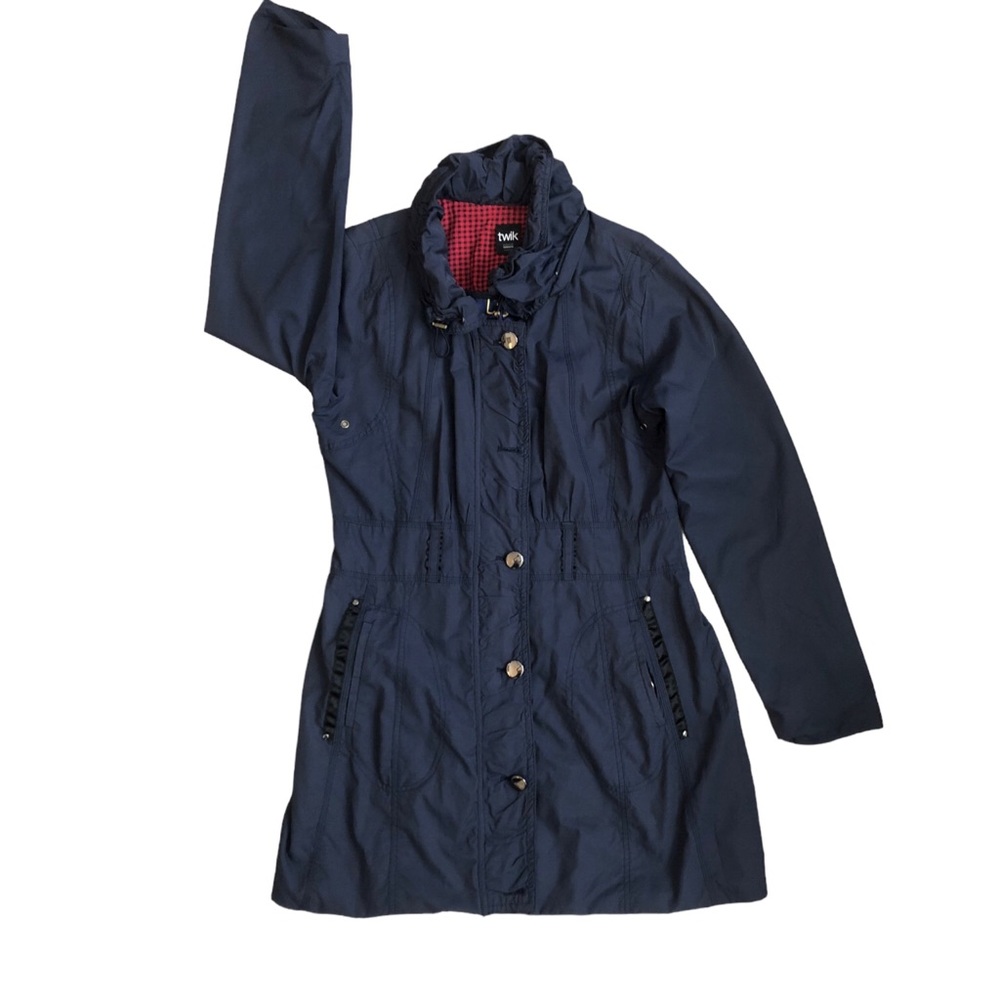 TWIK Long Windbreaker Jacket in Blue with Gold n Blue Lining - Picture 1 of 14